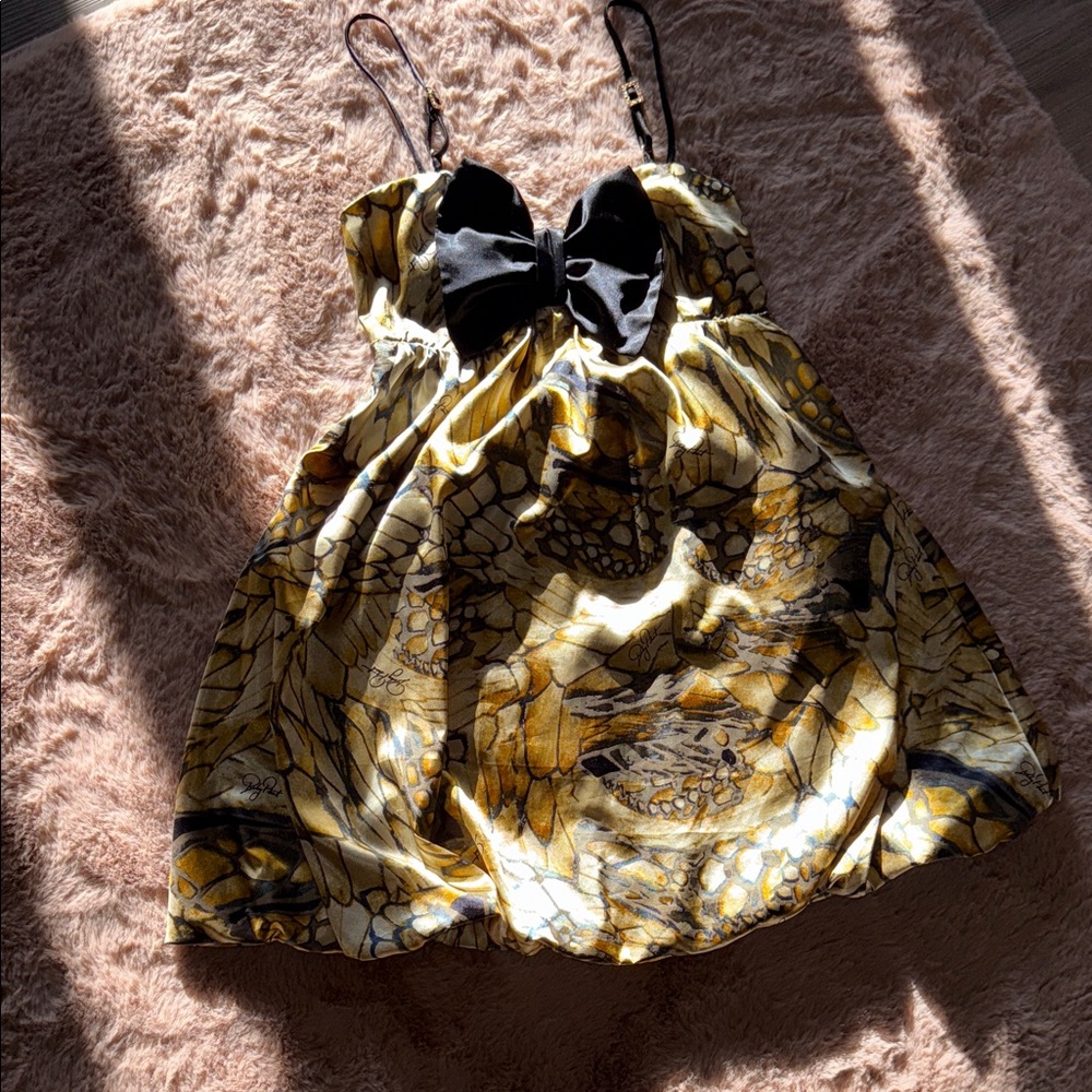Baby Phat Black and Gold Patterned Mini Dress